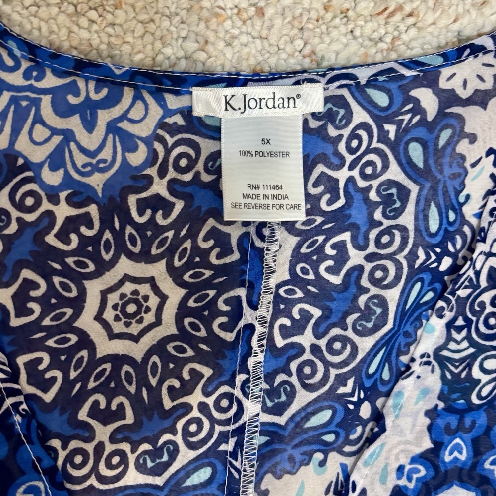 K. Jordan Boho Blue Patterned Kimono Tunic Sheer Cover Up Festival Beach Pool 5X - Picture 4 of 7